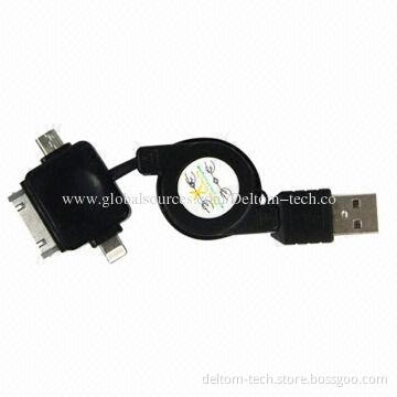 Retractable 3-in-1 Micro 30-pin 8-pin USB Charge Sync Cable for iPhone 5/5S/5C